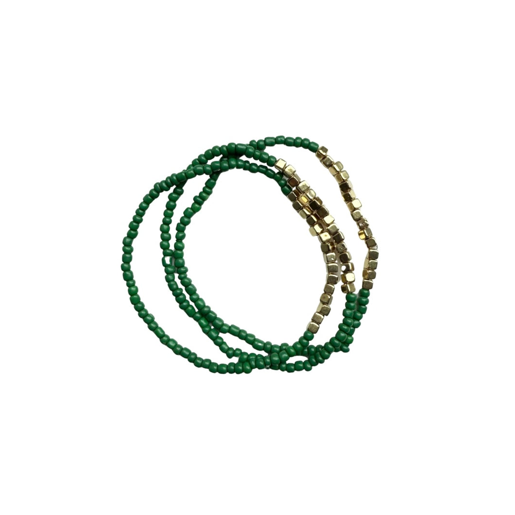 Green & Gold Beaded Bracelets
