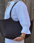 Dark Brown Leather Weave Tote Bag