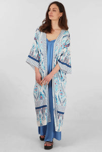 White & Blue Print Kimono