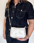 Silver Leather Clutch/ Crossbody Bag with Chain Strap