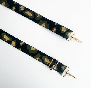 Black & Khaki Animal Print Bag Strap - Gold Hardware