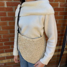Load image into Gallery viewer, Cream &amp; Black Raffia Crossbody Swing Bag
