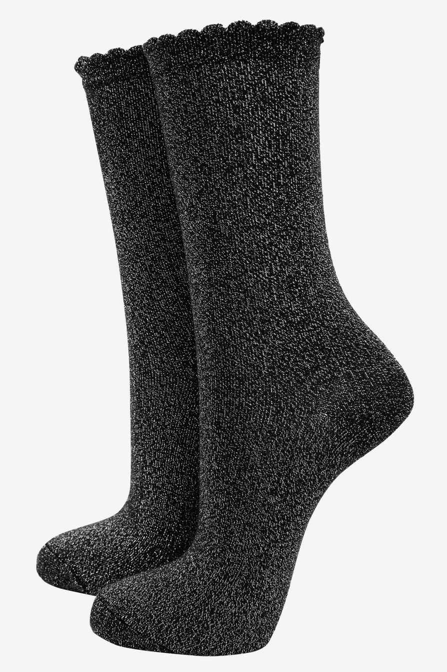 Black & Silver Glitter Socks