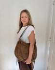 Dark Taupe Studded Suede Shoulder/ Crossbody Bag with Fringing