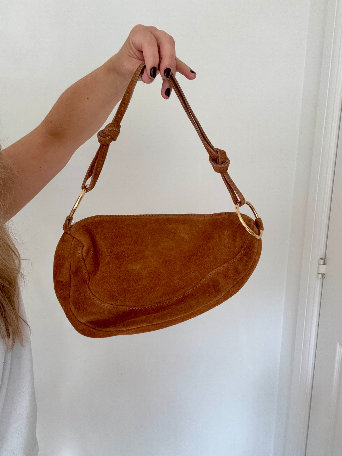 Dark Tan Suede Shoulder/ Crossbody Bag