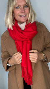 Bright Red Plain Blanket Scarf