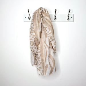 Pale Mocha Leopard & Zebra Print Scarf