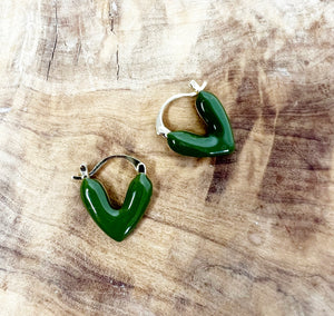 Green Enamel Heart Earrings