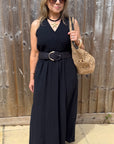 Black Bow Shoulder Maxi Dress