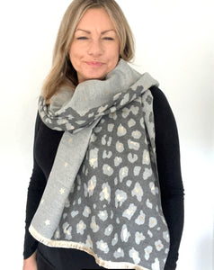 Grey & Gold Animal Print Star Scarf