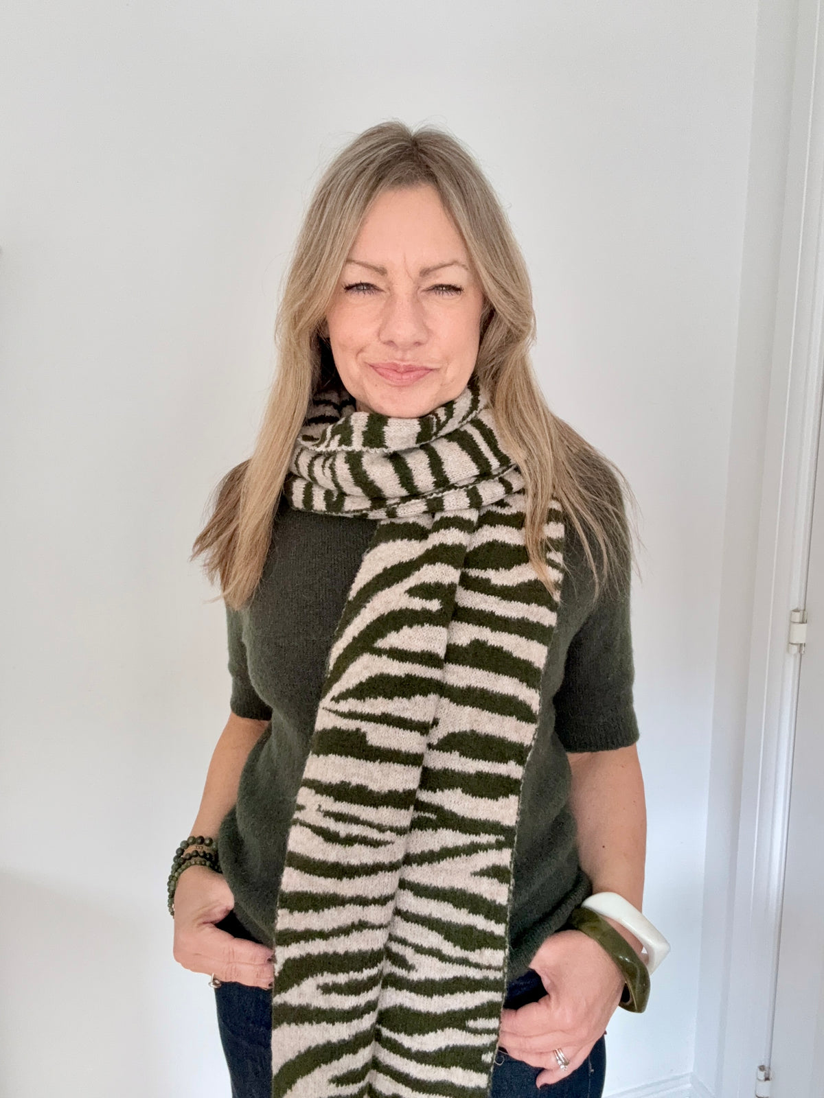 Taupe &amp; Khaki Zebra Print Scarf