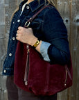 Burgundy Suede Zip Feature Large Shoulder/ Crossbody Bag