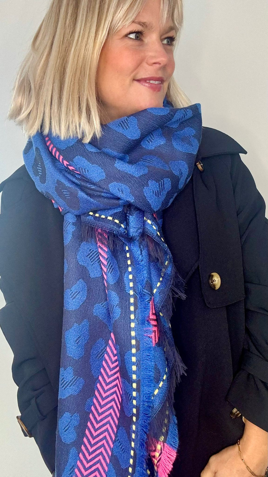 Blue & Pink Animal Print Blanket Scarf