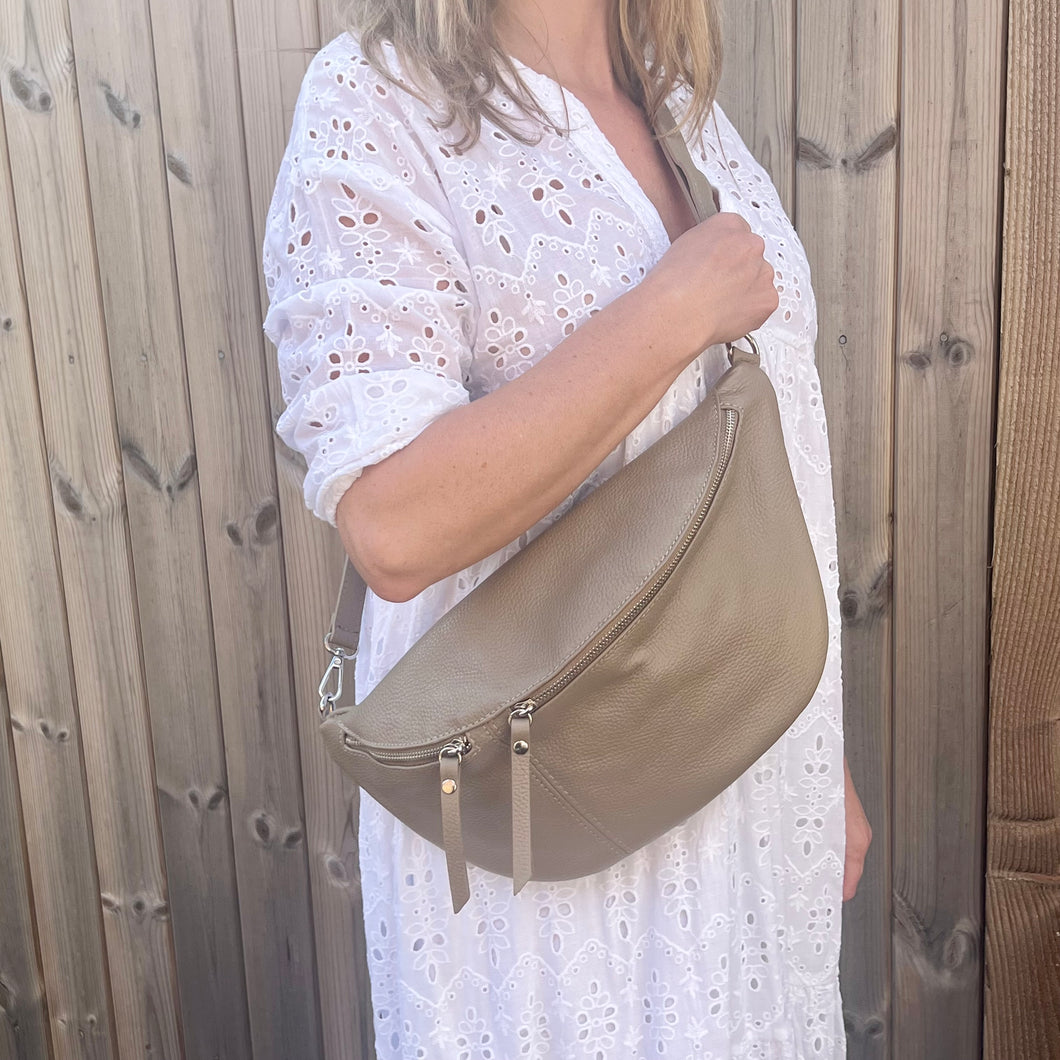 Pale Taupe Large Crossbody Bum Bag