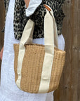 Cream Handled Straw Tote Bag