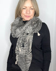 Black & Beige Zebra Print Tassel Scarf