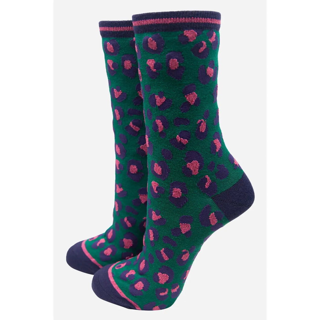 Green, Pink & Blue Leopard Print Socks