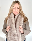 Light Taupe Faux Fur Wide Long Scarf/ Wrap