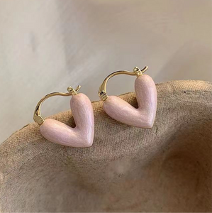 Pale Pink & Gold Heart Hoop Earrings