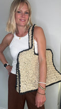 Load image into Gallery viewer, Cream &amp; Black Raffia Tote Bag
