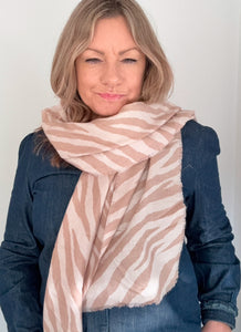 Camel & Cream Zebra Print Blanket Scarf