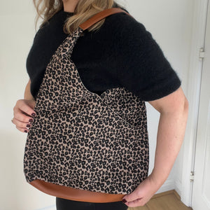 Taupe Leopard Fabric Tote Bag