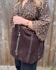 Dark Brown Suede Large Shoulder/ Crossbody Bag
