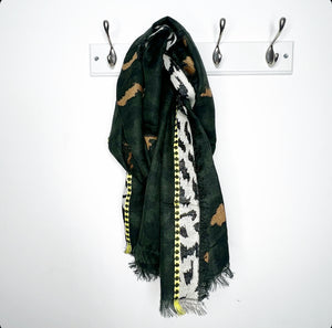 Preorder for dispatch w/c 4/11 - Khaki Animal Print Scarf with Contrast Border