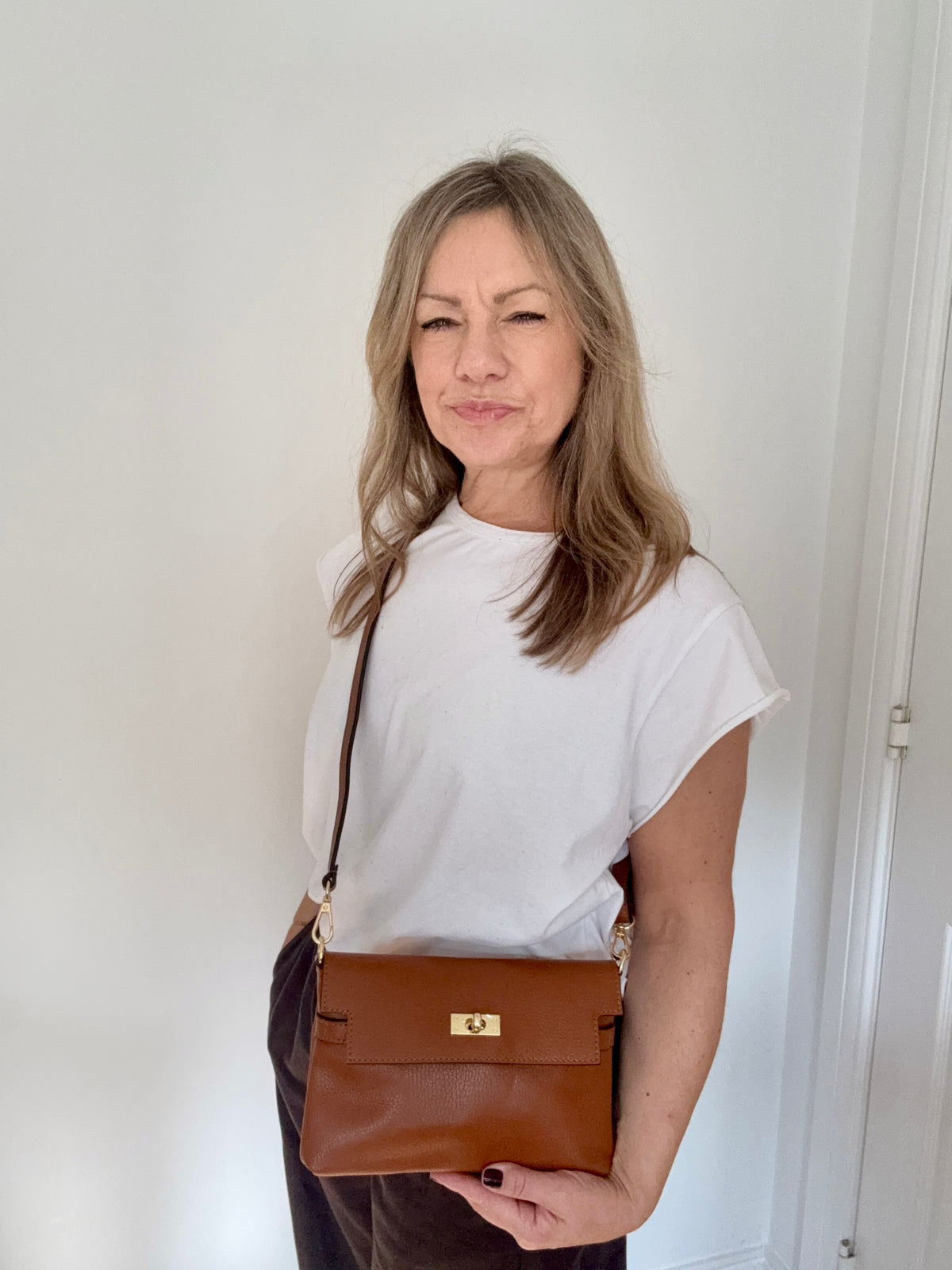 Dark Tan Leather Clutch/ Crossbody Bag