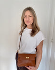 Dark Tan Leather Clutch/ Crossbody Bag