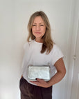 Silver Leather Clutch/ Crossbody Bag with Chain Strap