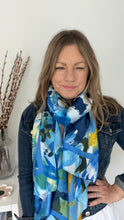 Load image into Gallery viewer, Blue Print Satin Scarf
