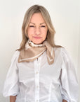 Light Camel & Cream Polka Dot Square Satin Scarf/ Necktie