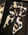 Black & Cream Animal Print Square Satin Scarf/ Necktie