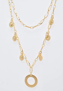 Gold Disc Double Layer Necklace