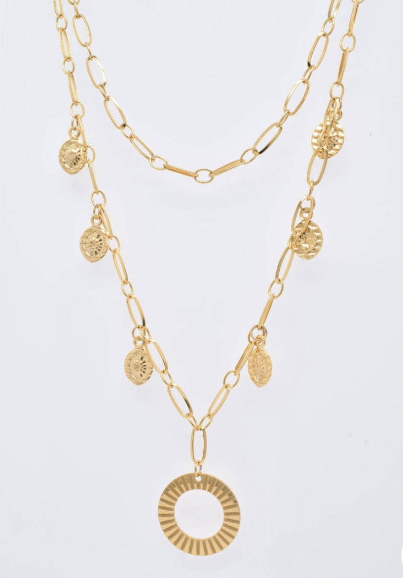 Gold Disc Double Layer Necklace