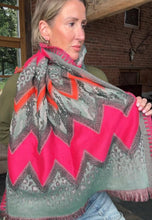 Load image into Gallery viewer, Khaki Animal Print, Bright Pink &amp; Orange Chevron Scarf
