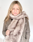 Light Taupe Faux Fur Wide Long Scarf/ Wrap