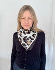 Black & Cream Animal Print Square Satin Scarf/ Necktie