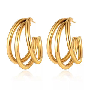 Gold C Shape Hoop Stud Earrings