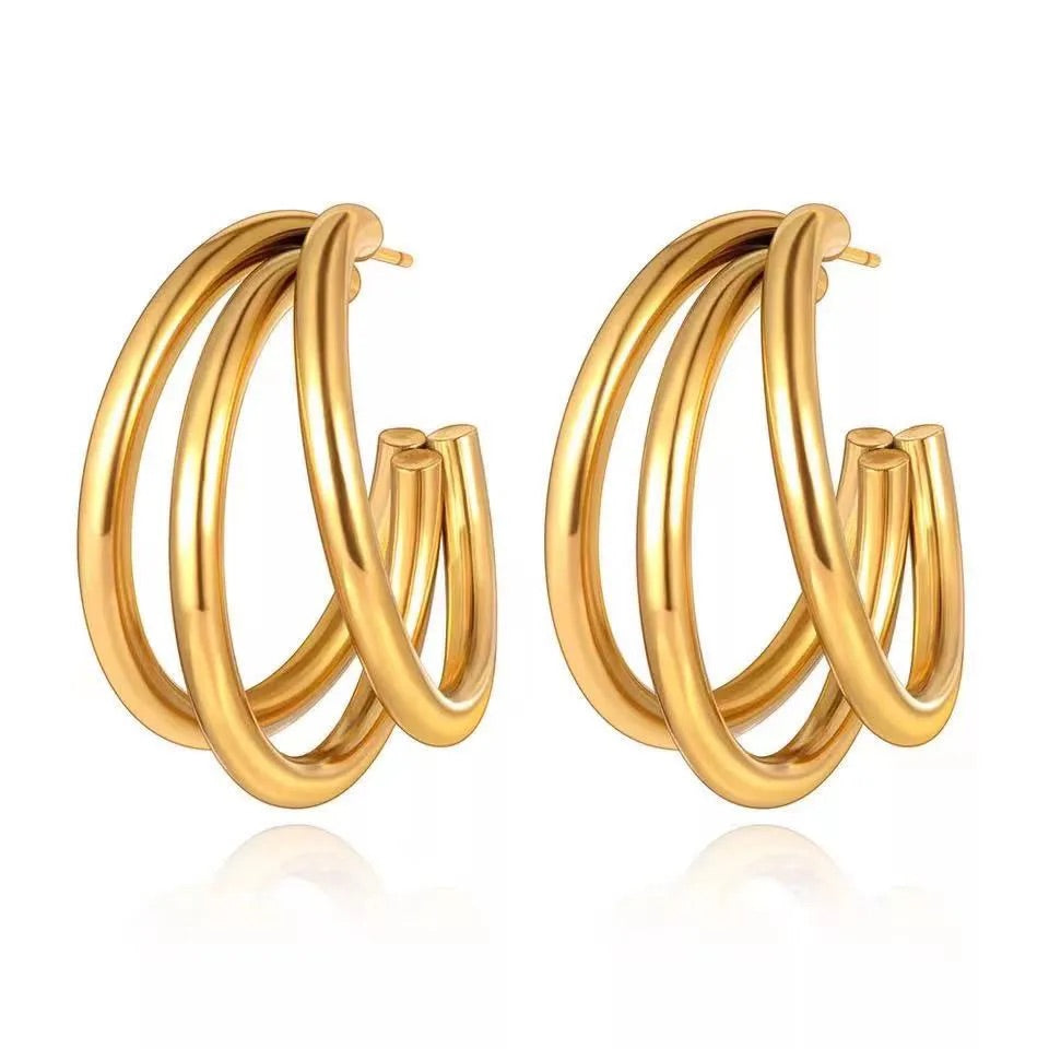 Gold C Shape Hoop Stud Earrings