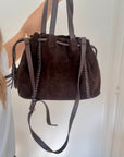 Dark Brown Structured Suede Shoulder/ Crossbody Bag