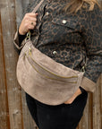 Taupe Suede Large Deep Crossbody Bum Bag