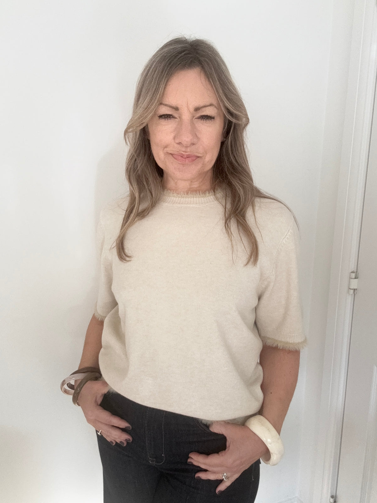 Cream Faux Fur Trim Jumper