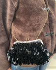 Black Sequin Clutch/ Crossbody Bag - Small