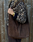 Dark Brown Suede Slouchy Tote Bag