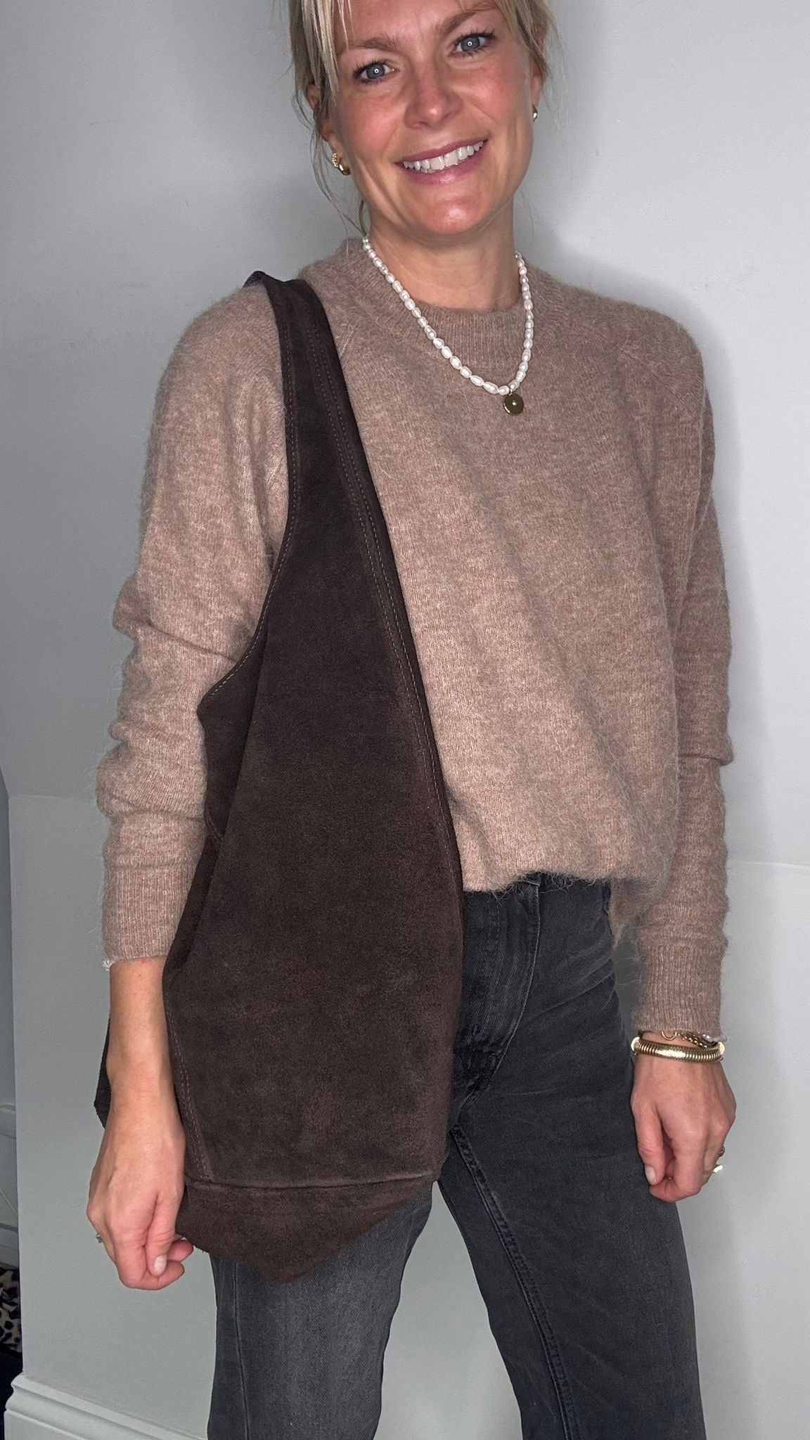 Preorder for dispatch w/c 10/11 - Dark Brown Suede Tote Bag