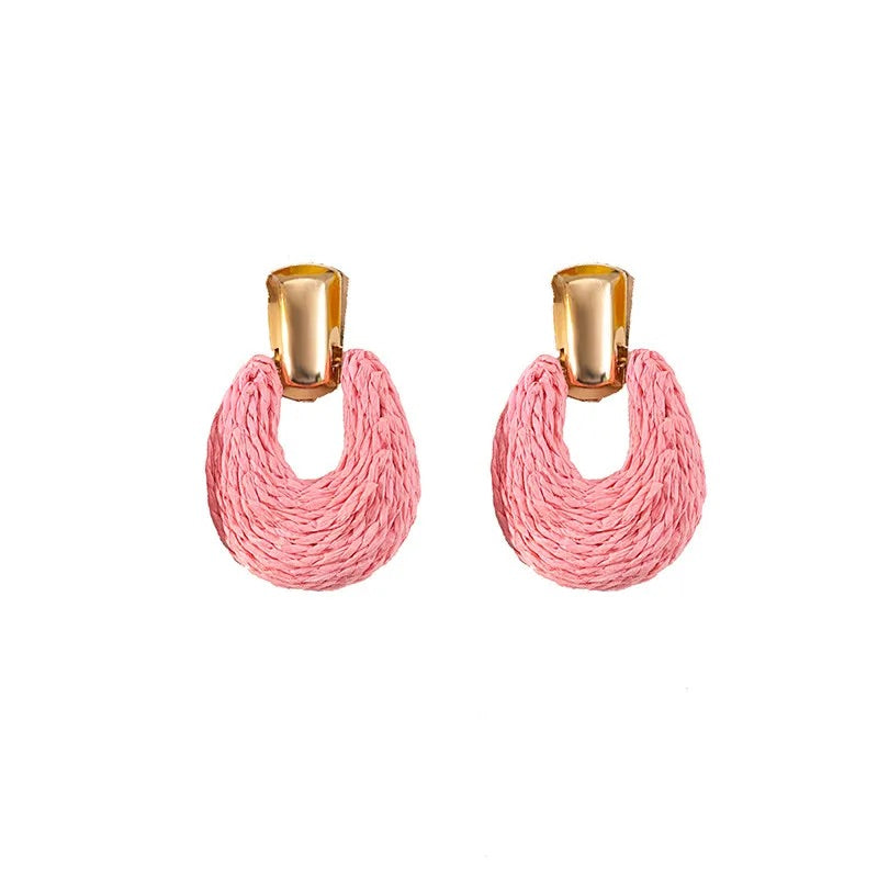 Gold & Pink Raffia Statement Earrings