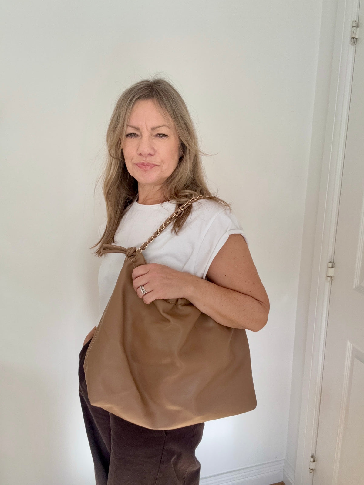 Pale Camel Faux Leather Oversized Bag