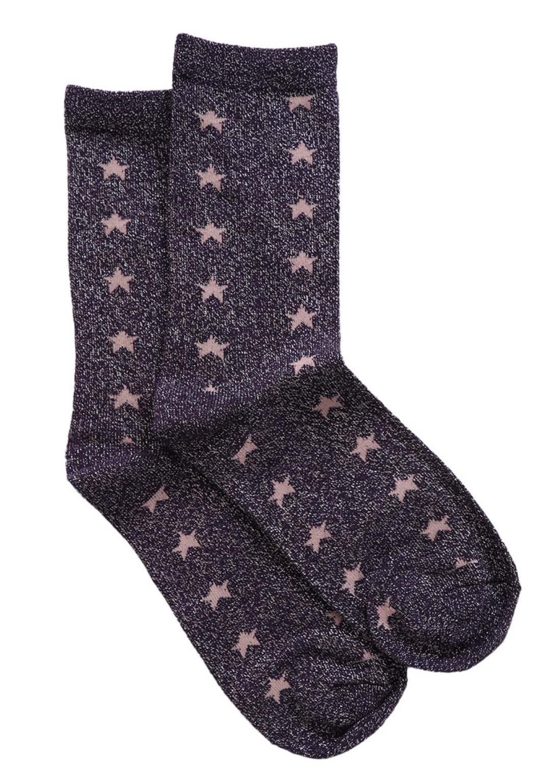 Navy Sparkly Grey Star Print Socks